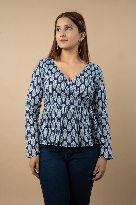 Indigo Wrap Top