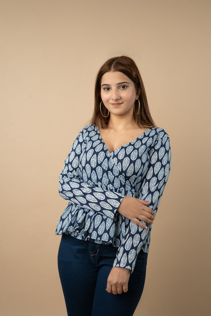 Indigo Wrap Top